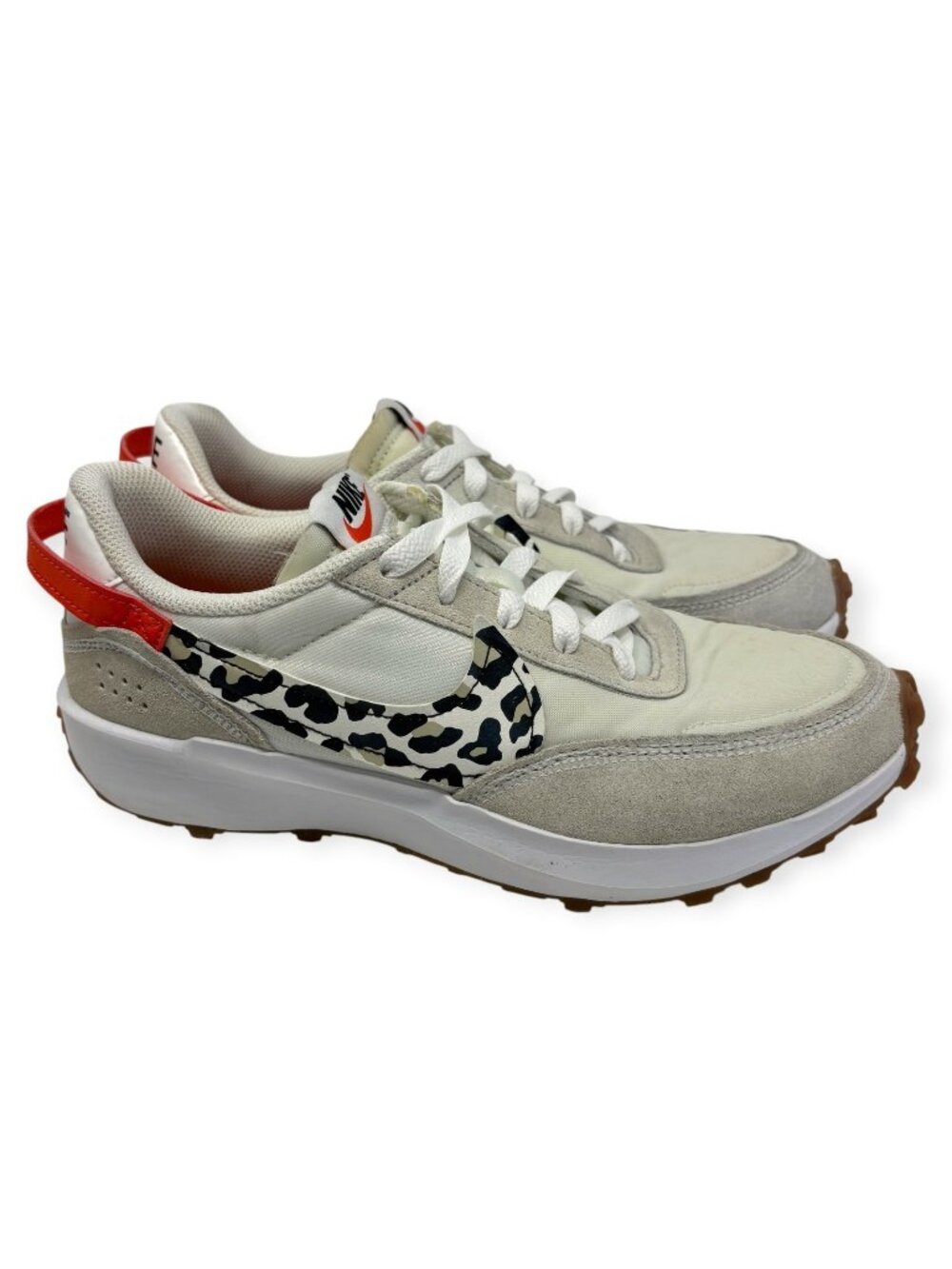 Nike Waffle Debut Womens 8.5 White Leopard Orange Sneakers DZ5201-100 Gum Sole